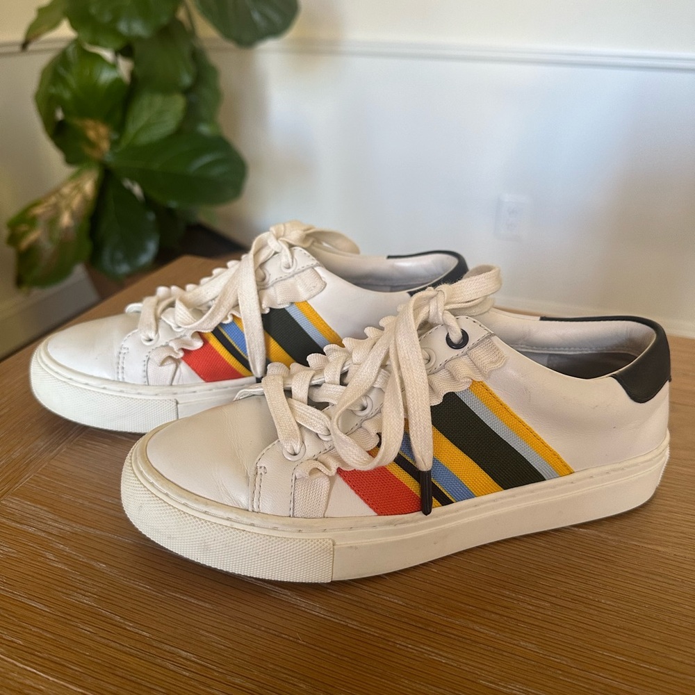 Tory Burch Sport Ruffle Striped Low-Top Sneakers Rainbow Size 5.5
